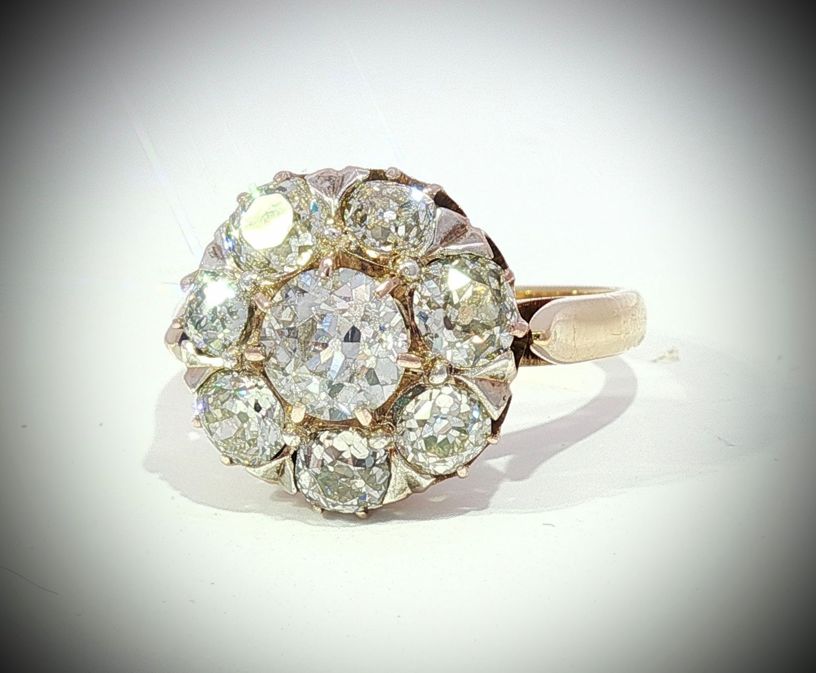 Anelli: Antik Altschliff Diamant Cluster Ring 750 Gold – Usato da Embrach venduto da estzeh1 2
