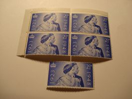 Grossbritannien, Marke 1948, Marke 2 1/2 P *, 4erblock + Ein