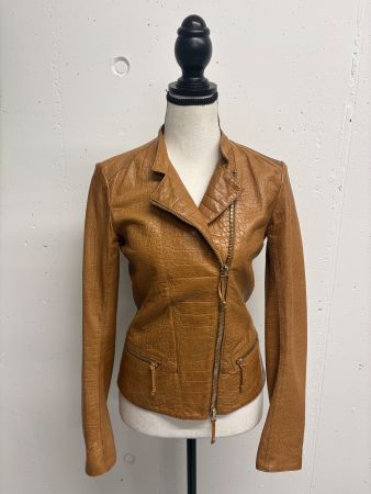 Roberto Cavalli Lederjacke 34 camel Kroko Prägung cognac