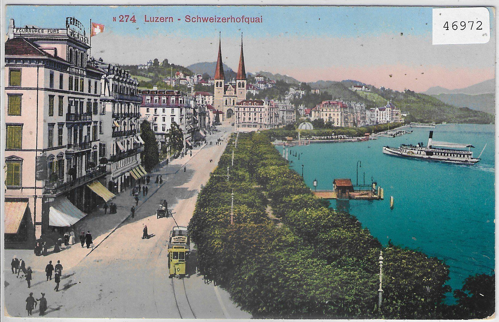 Cartoline postali: Luzern - Schweizerhofquai mit Tram - Litho – Usato da Ettingen venduto da Kartenplanet