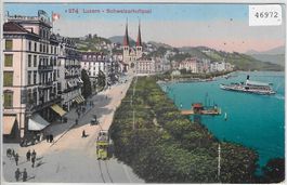 Luzern - Schweizerhofquai mit Tram - Litho