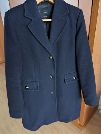 Dunkelblauer Wollmantel Mango, Grösse L