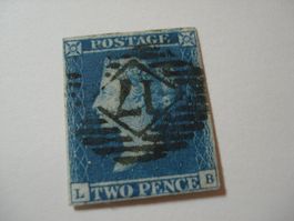Uralte Briefmarke Grossbritannien, o,  2  Pence, ungezähnt