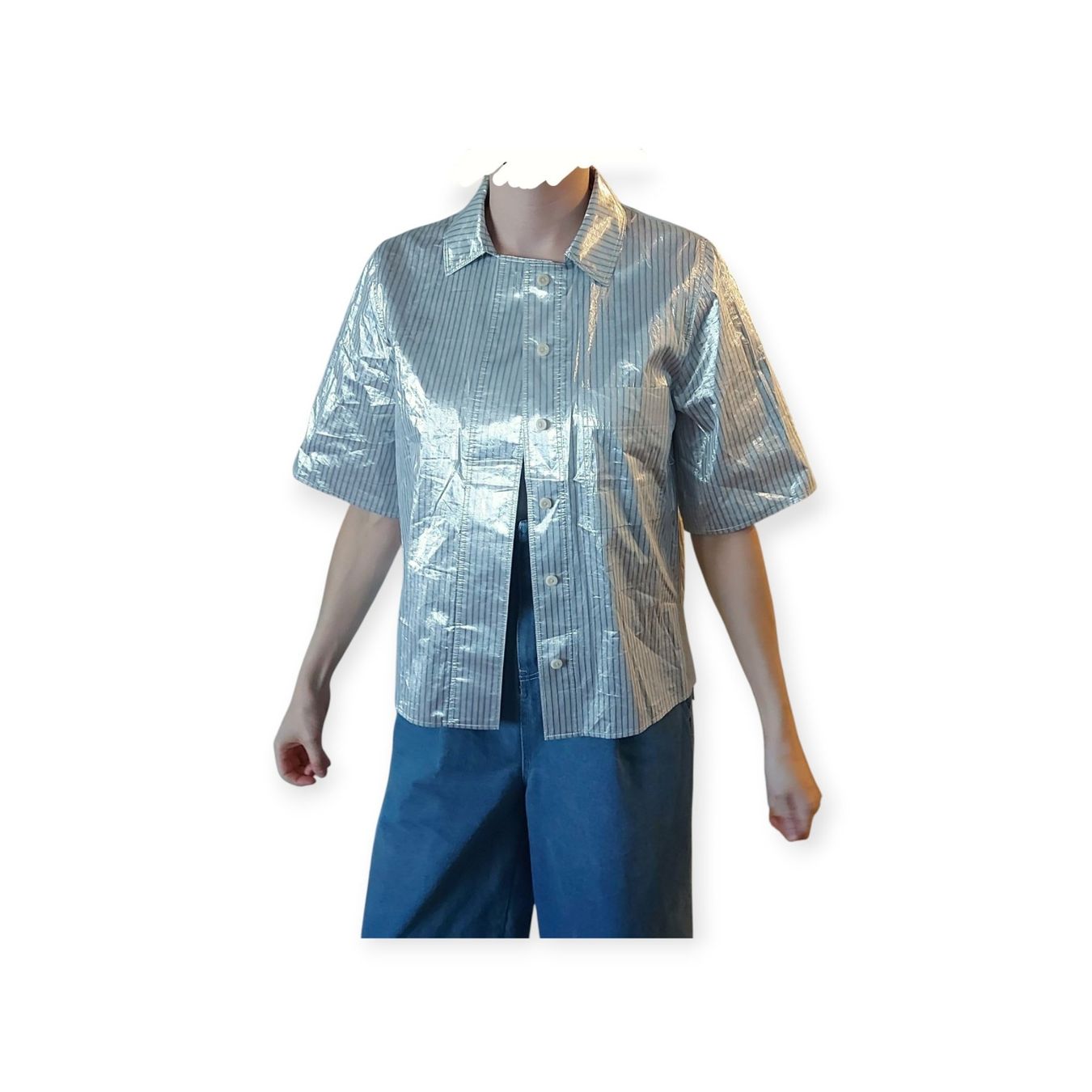 Cos Camicette: Bluse/Hemd metallic gestreift silber COS – Usato da Basel venduto da mar_y8px