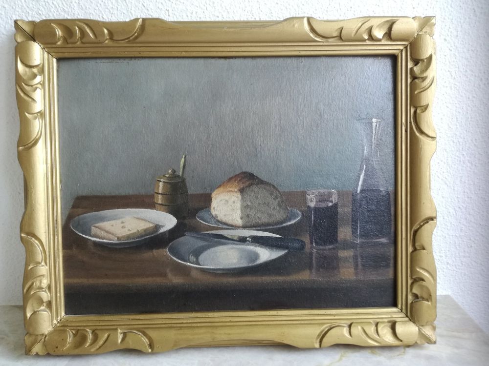 Stillleben Ölbild Wein, Käse, Brot | Kaufen auf Ricardo