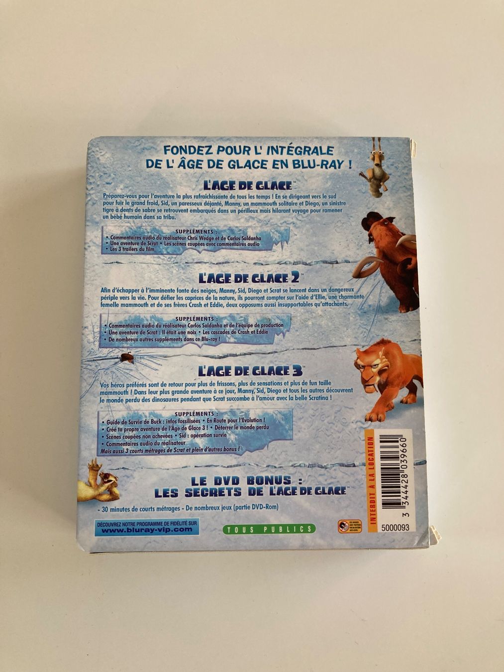 Tutti i DVDs: L'Age de Glace : La Trilogie Blu-ray coffret – Usato da Bassecourt venduto da CALUMET-X 3