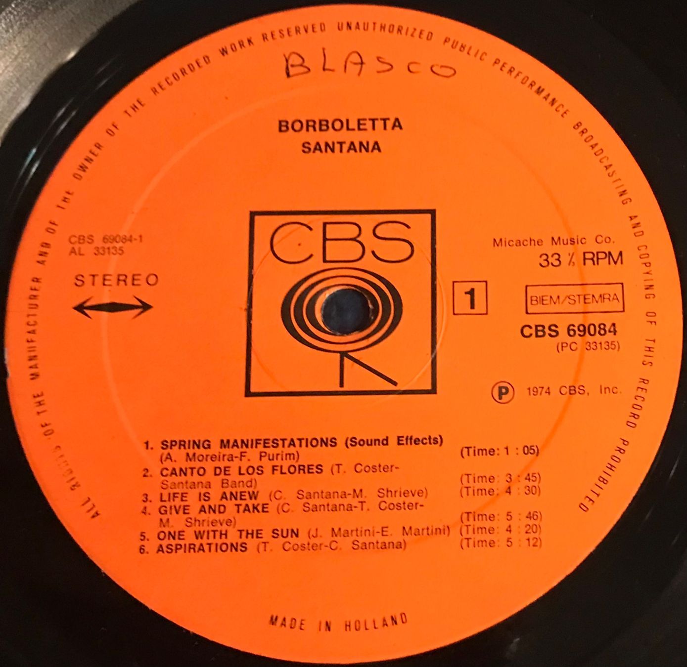 Vinyles: SANTANA - BARBOLETTA – D'occasion à Bussigny par vinyl-pas-cher 2