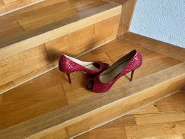 JIMMY CHOO High Heels Pumps PeepToe Plateau Rot Gr.38