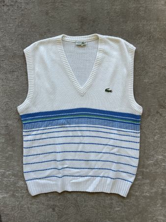 Lacoste Strick Pullunder weiss blau gestreift