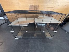Kleintierkäfig Glas-Metall mit Zubehör.