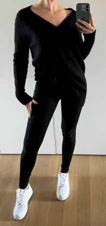 YAYA Pullover Kleid V-Ausschnitt Wolle schwarz L Pulli