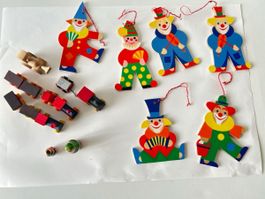 Holz Deko Sachen mini 8cm grosse Clowns (Sperrholz)6stk
