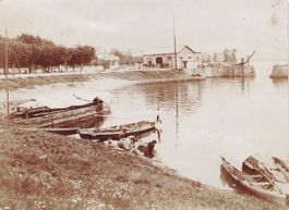 Locarno TI Porto con barche e darsena circa 1899 foto 11 x 8