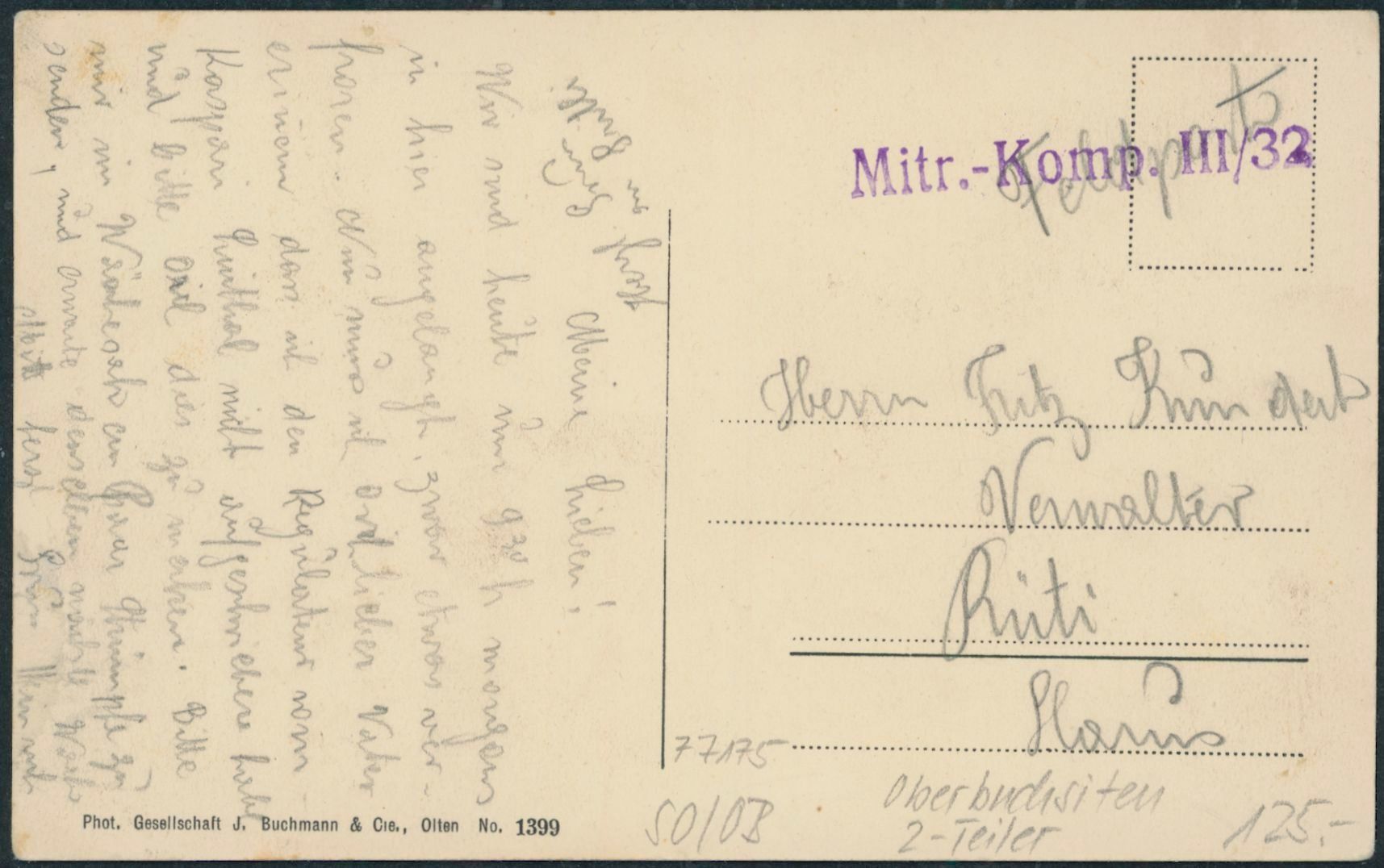 Ansichtskarten: SO Oberbuchsiten - Militärstempel – Gebraucht aus Schindellegi von leecollect 1