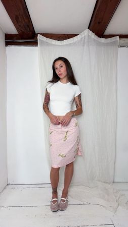 Pink cotton midi skirt 