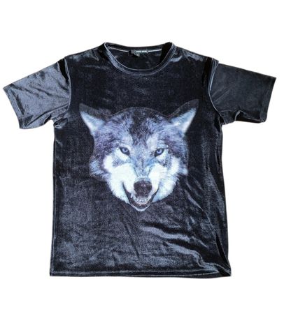 Schwarzes Samt T-Shirt Wolf Grösse S - Emo, Gothic, Punk 
