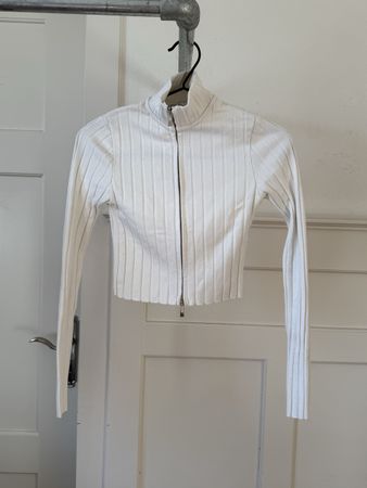 Cropped sweater Bershka white ribbed zip size S