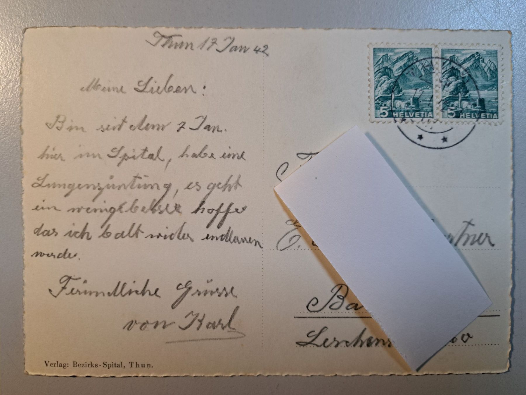 Cartoline postali: Thun - Bezirksspital – Usato da Kirchberg BE venduto da Soldino 1