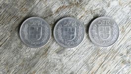 3Stück Schweizer 5 Franken Silber Jg.1932