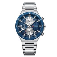 ⌚Herrenuhr Sport Edelstahl Silberband Blaues Zifferblatt NEU