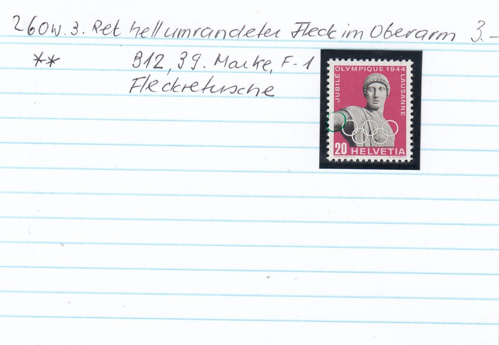 Alle Briefmarken: 260w.3.** Ret. hell umrandeter Fleck im Oberarm, Fleckret. – Gebraucht aus Spreitenbach von Lienbi01 2