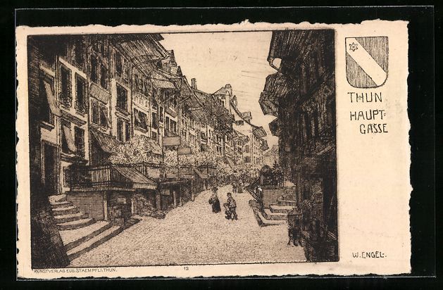 Cartoline postali: Thun, Strasse Hauptgasse mit Passanten – Usato da Berlin venduto da bartko-reher