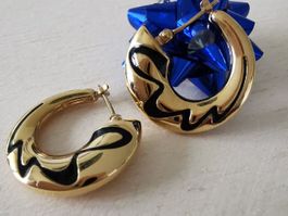 18Kt. Gelbgold Creolen m. schwarzem Email
