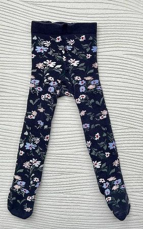 Gr.86/92 Frottee Strumpfhose blau, Blumen