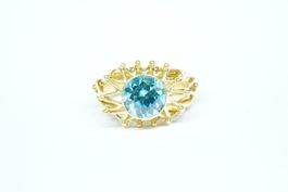 18k Gelbgold Ring mit natürlichem, blauem 4.45ct Zyrkon