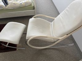 Schaukelstuhl (Strässle ?) Leder Weiss - mit Hocker