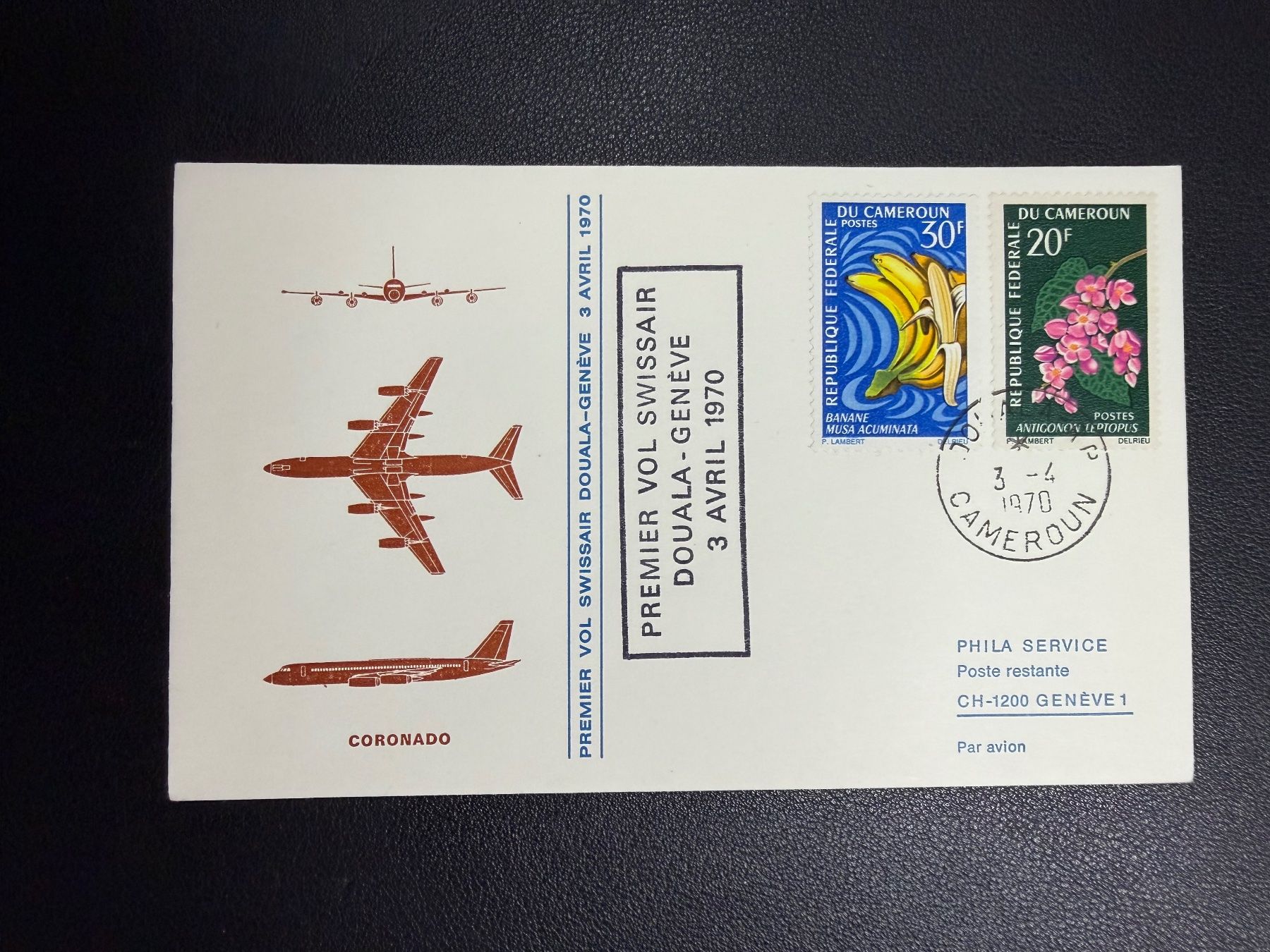 Tutti i francobolli: Swissair Erstflugbrief Douala-Genf 1970 – Usato da oberrüti venduto da jeanmei