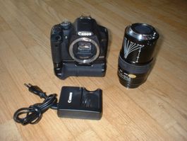 Canon EOS 500 D Body, Akkugriff + Sigma Objektiv als Beigabe