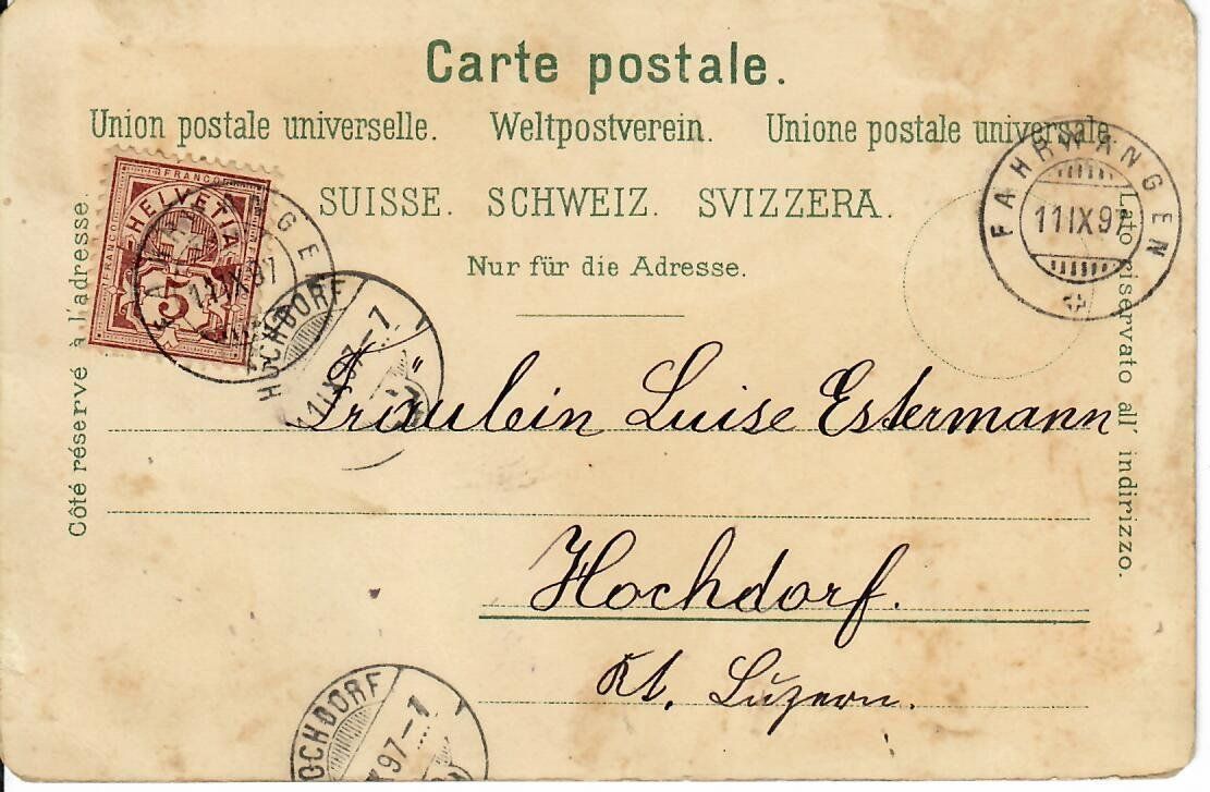 Cartoline postali: Gruss aus den Bergen 1897 – Usato da Hochdorf venduto da Ziegel-16 1