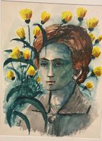 Frau mit Blumen 1965 von René Bürki / Oschwand    (ID 7008)