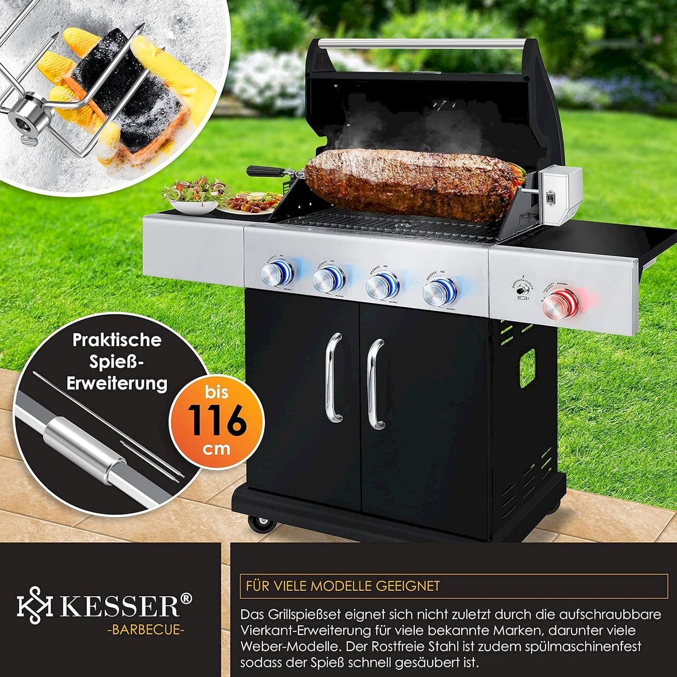 Grillzubehör: Motor-Grillspieß Set Edelstahl BBQ 116cm – Neu und originalverpackt aus Bottighofen von zaap 5