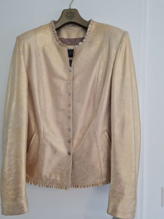 Damen Leder Jackett Jacke Blazer Gold M
