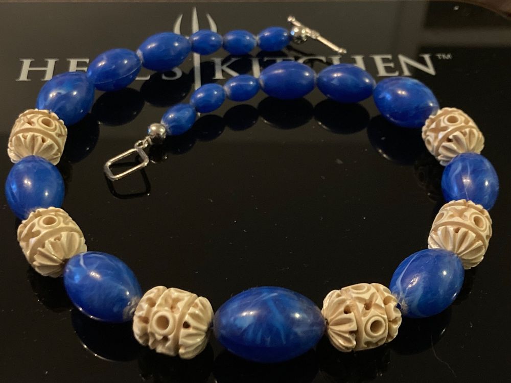Vintage - Collier Boules Turquénite Bleue Et Argenté