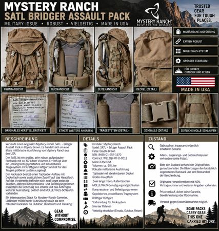 Mystery Ranch SATL Bridger Assault Pack – Coyote 