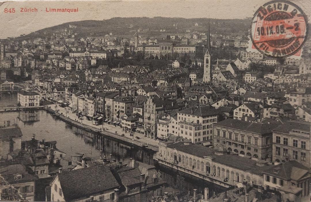 Cartoline postali: ZÜRICH - Limmatquai - 1908 – Usato da Delémont venduto da Domdom1