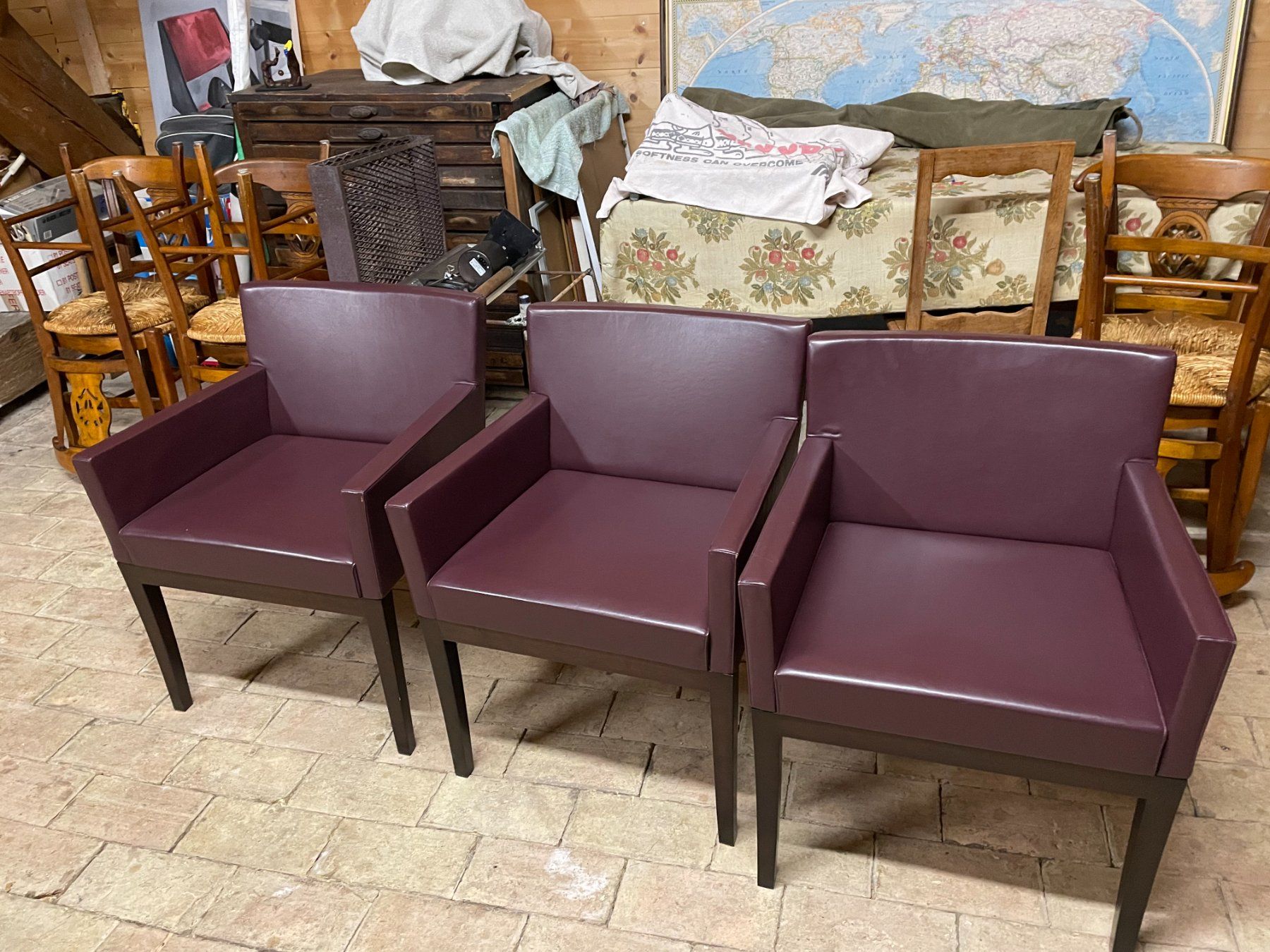 Poltrone: 3 Fauteuils design en cuir, couleur bordeaux – Usato da Etoy venduto da mtr_w696 8