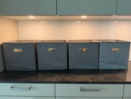 4 Stoff-Aufbewahrungsboxen Grau mit Metallgriff (32x32cm)