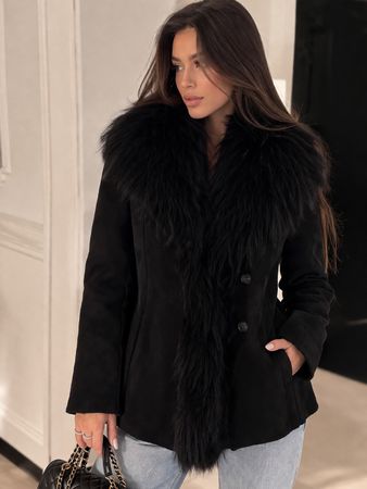 Marc Cain Pelzjacke mit Fellinnenfutter S Schwarz Tailliert