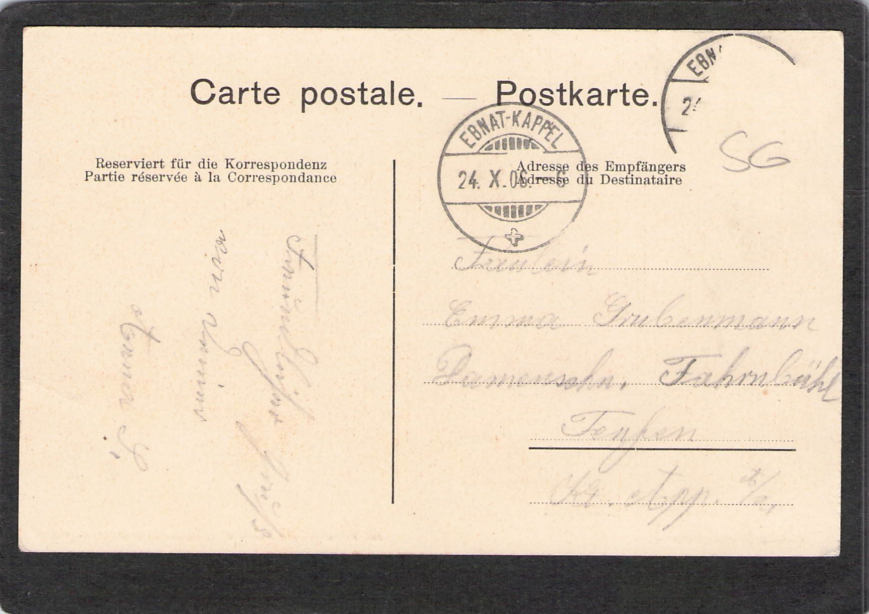 Cartoline postali: #Gruss aus Ebnat-Kappel SG , gel. 1906 – Usato da Reichenburg venduto da Pipo-67 1