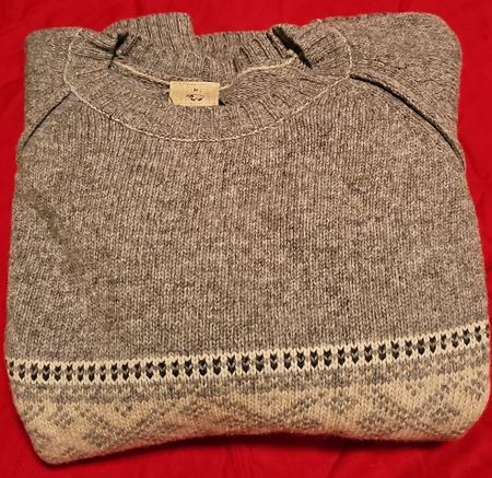 Warmer Winter-Pullover Strick, Grau/Weiss, Grösse M