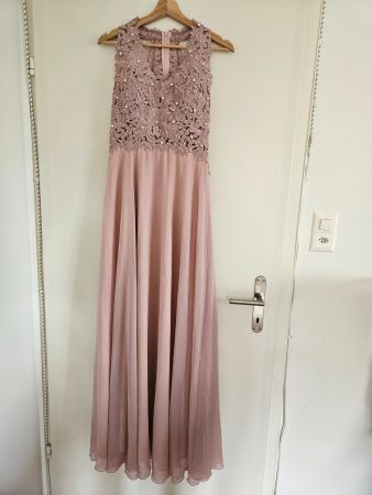 Festliches Kleid rosa/lachsfarbig mit weissen Perlen