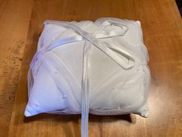 Traukissen, für Trauringe, weiss, mit Tüll & Perlen, neu!