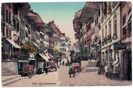Thun, Hauptstrasse belebt, div. Geschäfte, um 1920