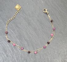 Bracelet ZAG fine chaine dorees pierres roses grenats 