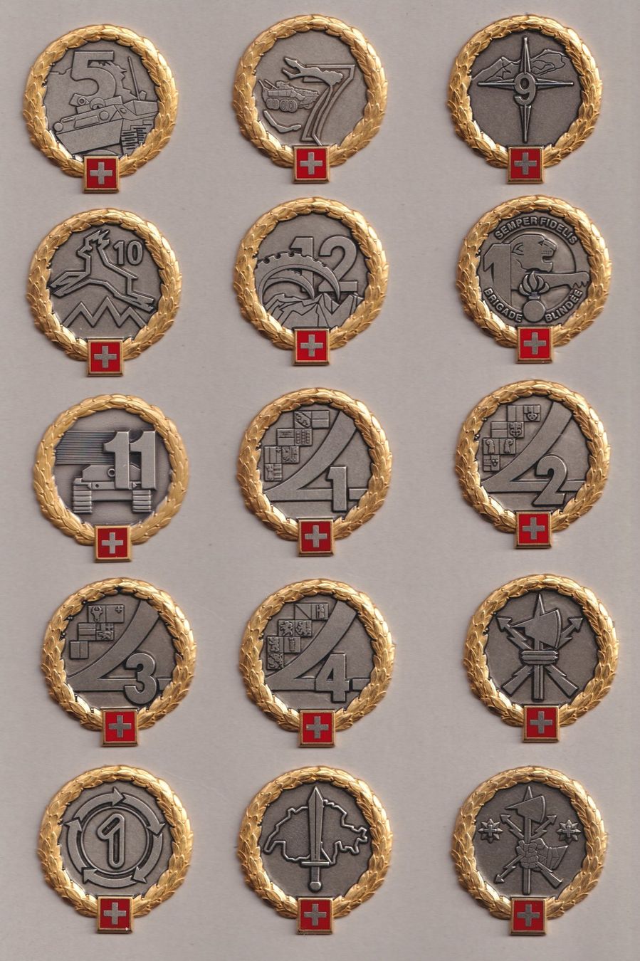 Schweizer Armee Uniformi: Schweizer Armee, 45 x diverse Beret Embleme !! – Usato da Sarmenstorf venduto da zefplupo