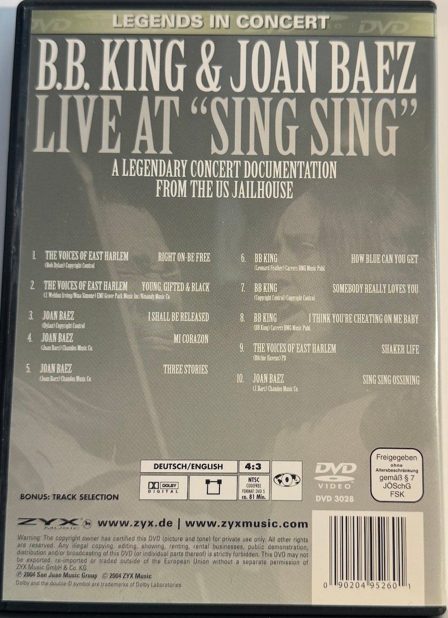 Tutti i DVDs: DVD B.B. KING & JAON BAEZ - LIVE AT "SING SING" A LEGENDARY – Usato da Wisen venduto da gigisna 2